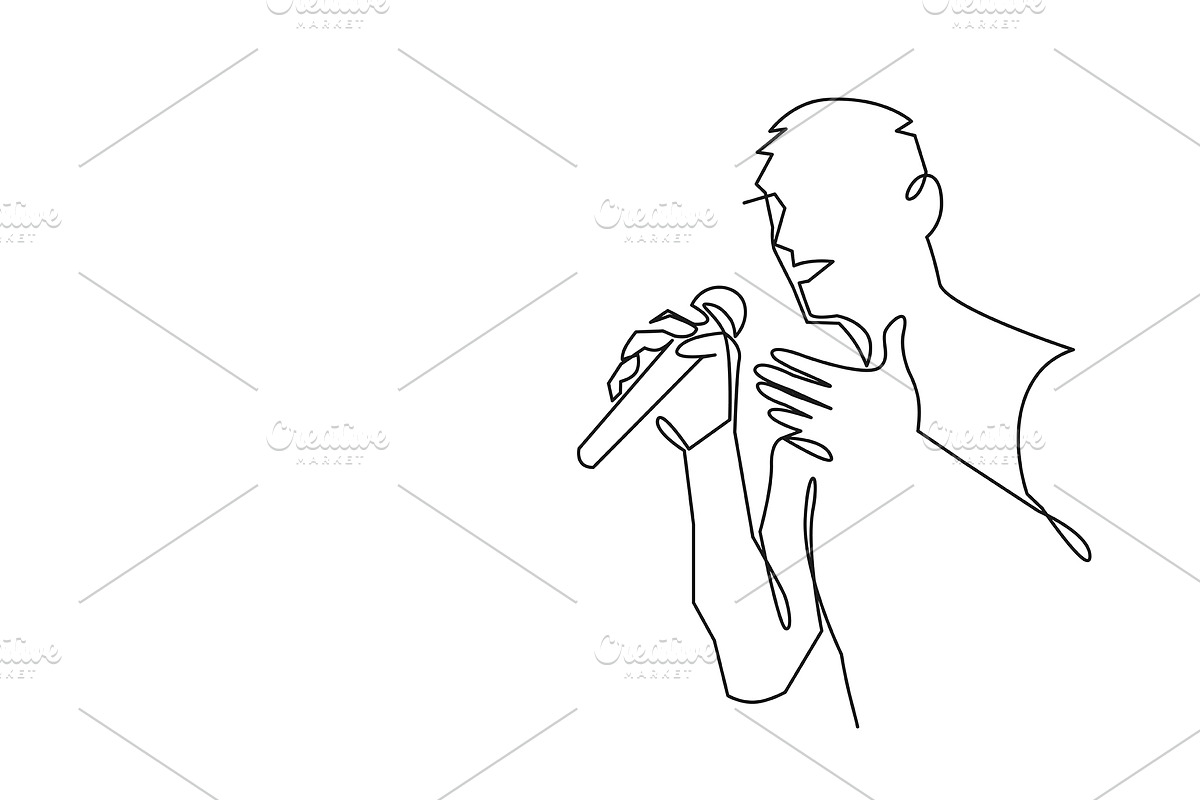 Man singing karaoke one line, a Person Illustration by Samui-Art