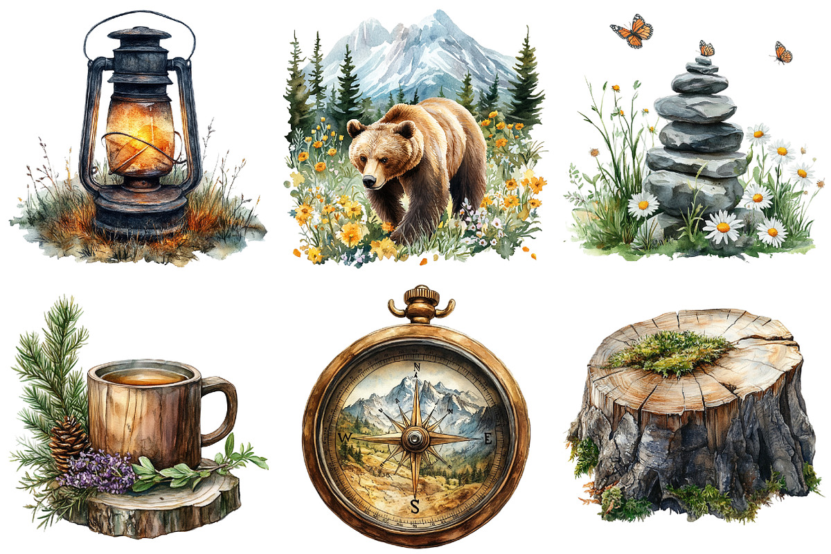 Watercolor Summer Mountain Clipart, an Illustration by Craft Nest (Photo 5 of 6)