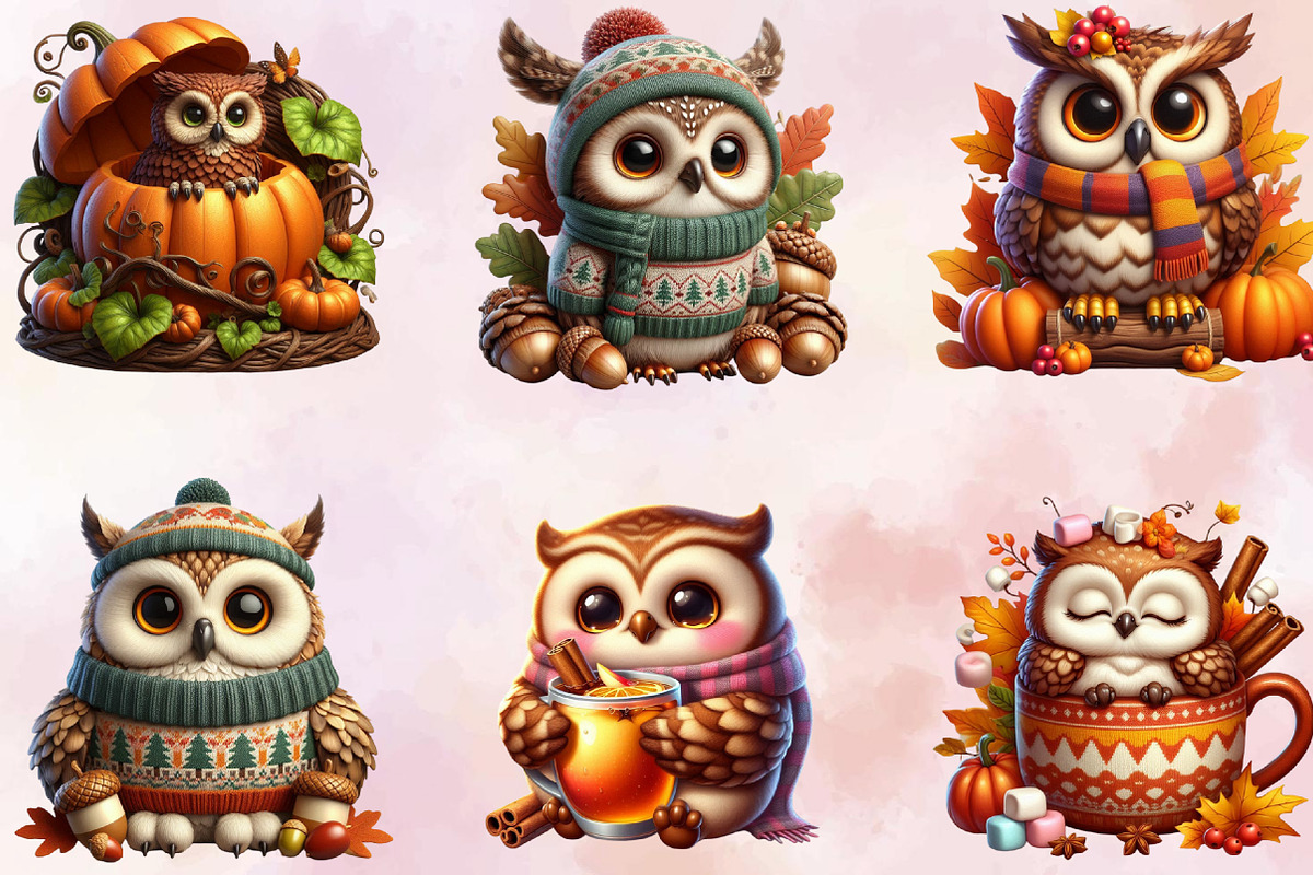 Watercolor Autumn Owl Clipart Bundle, an Illustration by SVGArt (Photo 5 of 8)