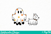 Сute Ghost Dog PNG, an Illustration by Watercolor design (Thumbnail 1 of 3)