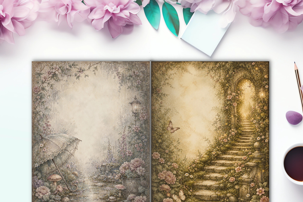 Vintage Fairy Garden Journal Pages, a Background Graphic by LA Design (Photo 6 of 10)