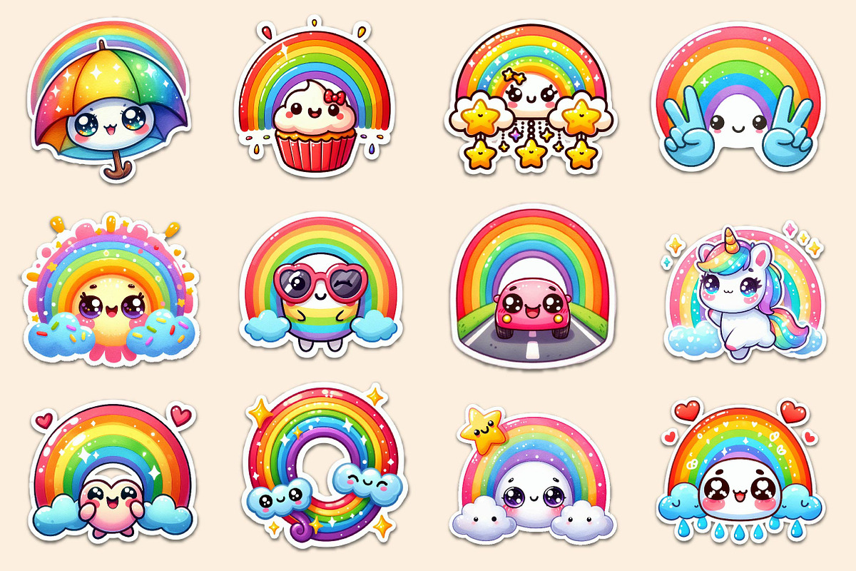 Kawaii Rainbow Stickers Bundle, an Illustration by Dream Creation (Photo 3 of 4)