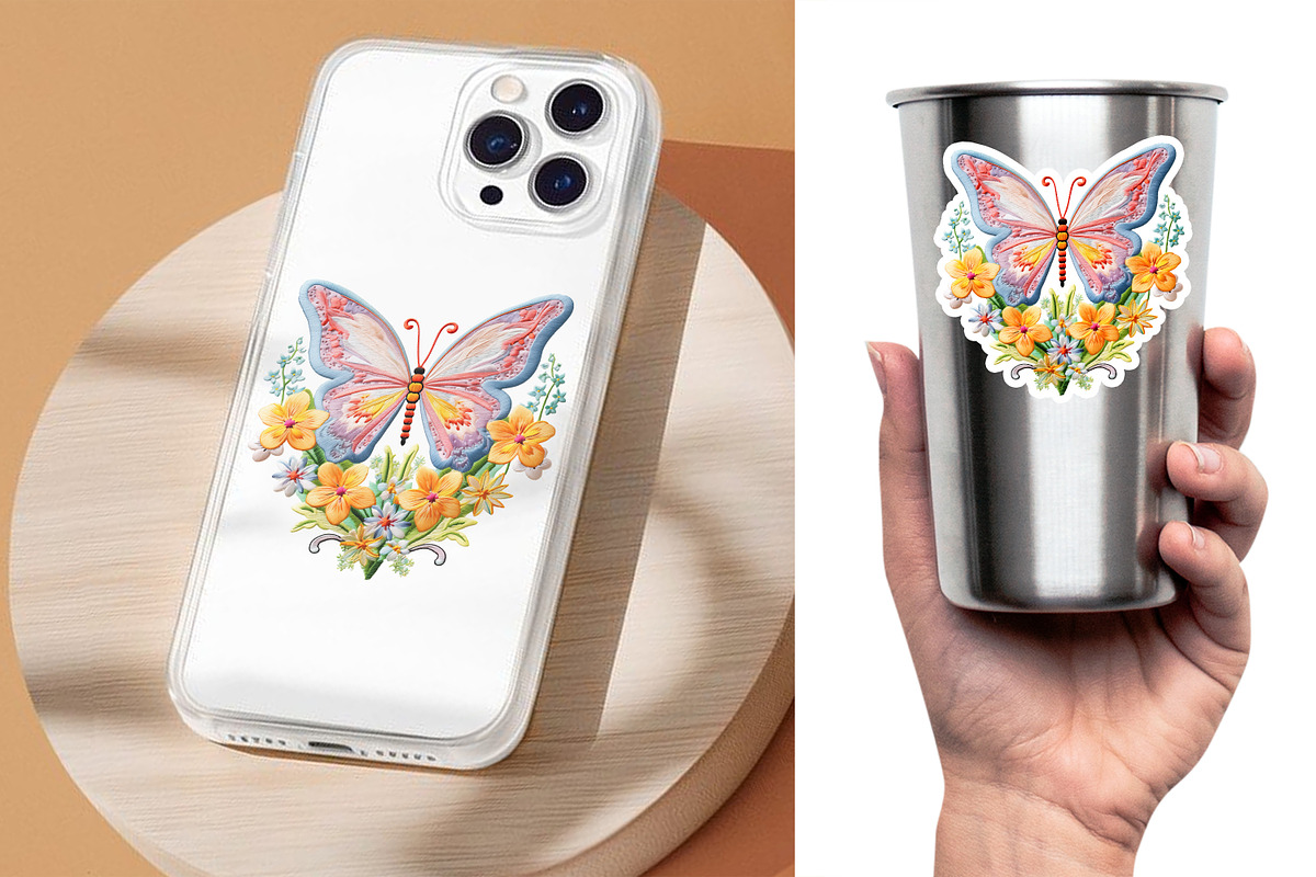 Embroidery Butterfly & Flowers PNG, an Object Graphic by V Design Creator (Photo 5 of 7)