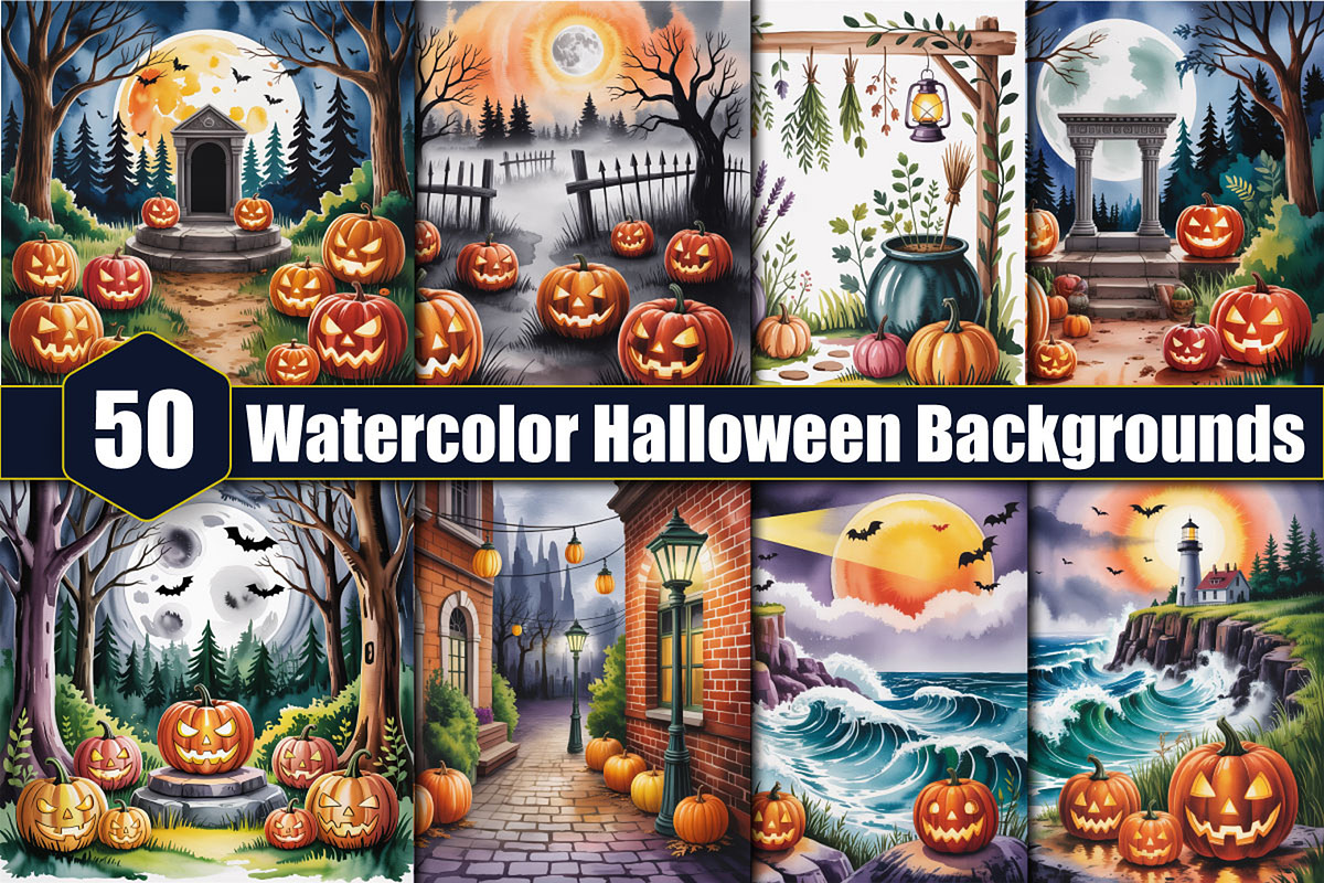 Watercolor Halloween Backgrounds, a Background Graphic by protabsorkar11 (Photo 1 of 4)