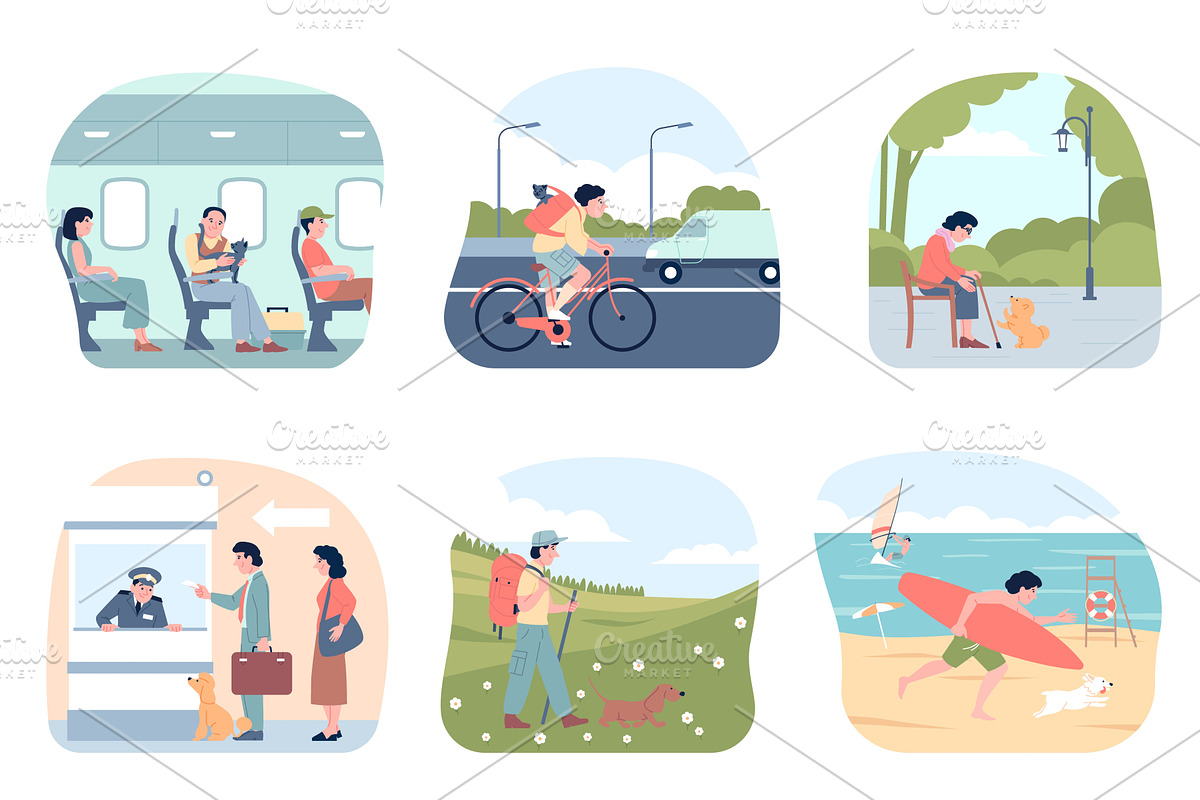Vacations with pets. Happy owners, an Animal Illustration by LadadikArt