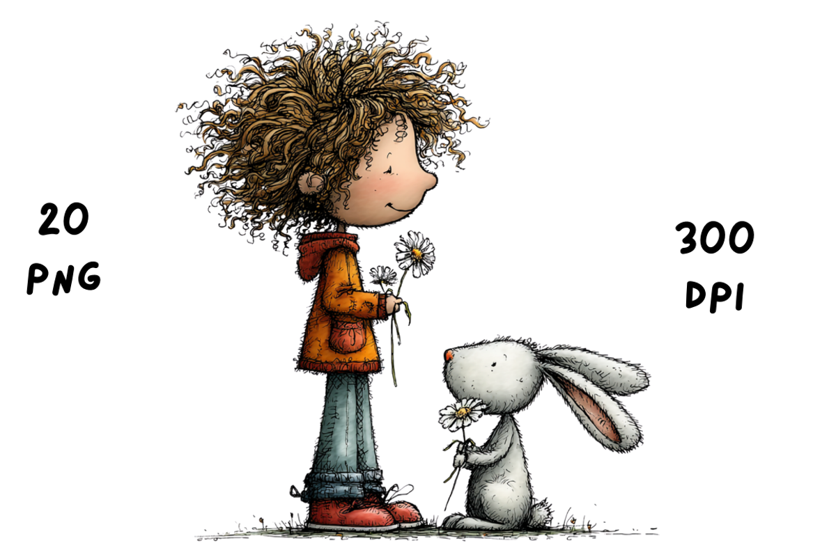 Whimsical Floral Girl and Bunny, an Animal Illustration by GiraffeCreative (Photo 16 of 20)