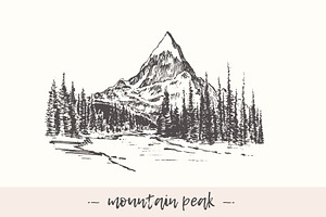 Mountain Peak With Fir Forest