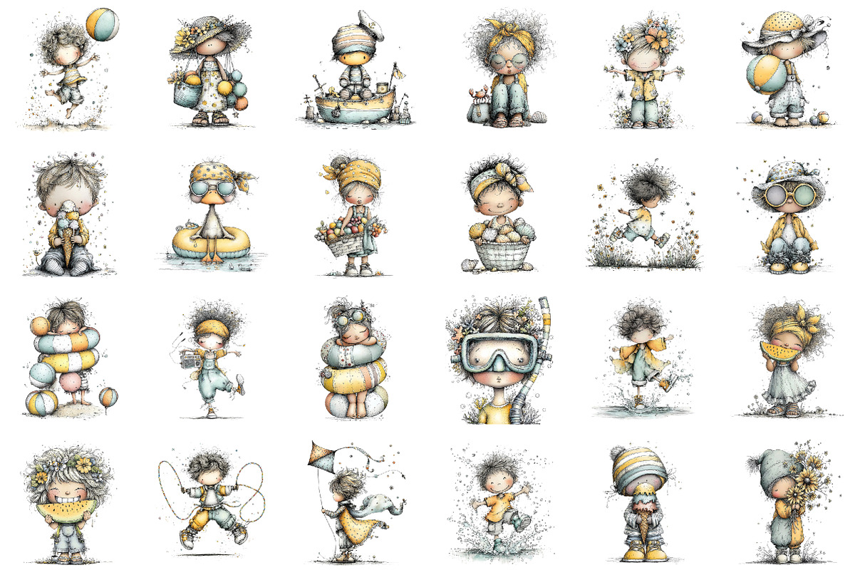 Whimsical Summer Kids Clipart, an Illustration by designcity5 (Photo 2 of 5)