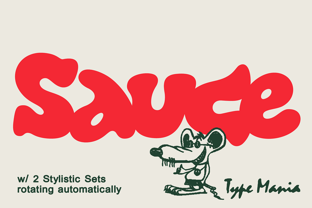 Sauce TM – Bubbly Font, a Slab Serif Font by Type Mania (Photo 1 of 11)