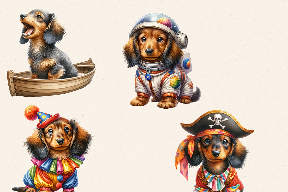 FUN PARTY DACHSHUND CLIPART PACK, an Animal Illustration by Daring Digies (Photo 4 of 7)