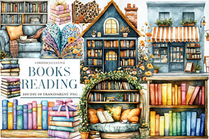 Whimsy Books Reading Clipart, an Illustration by Designworld