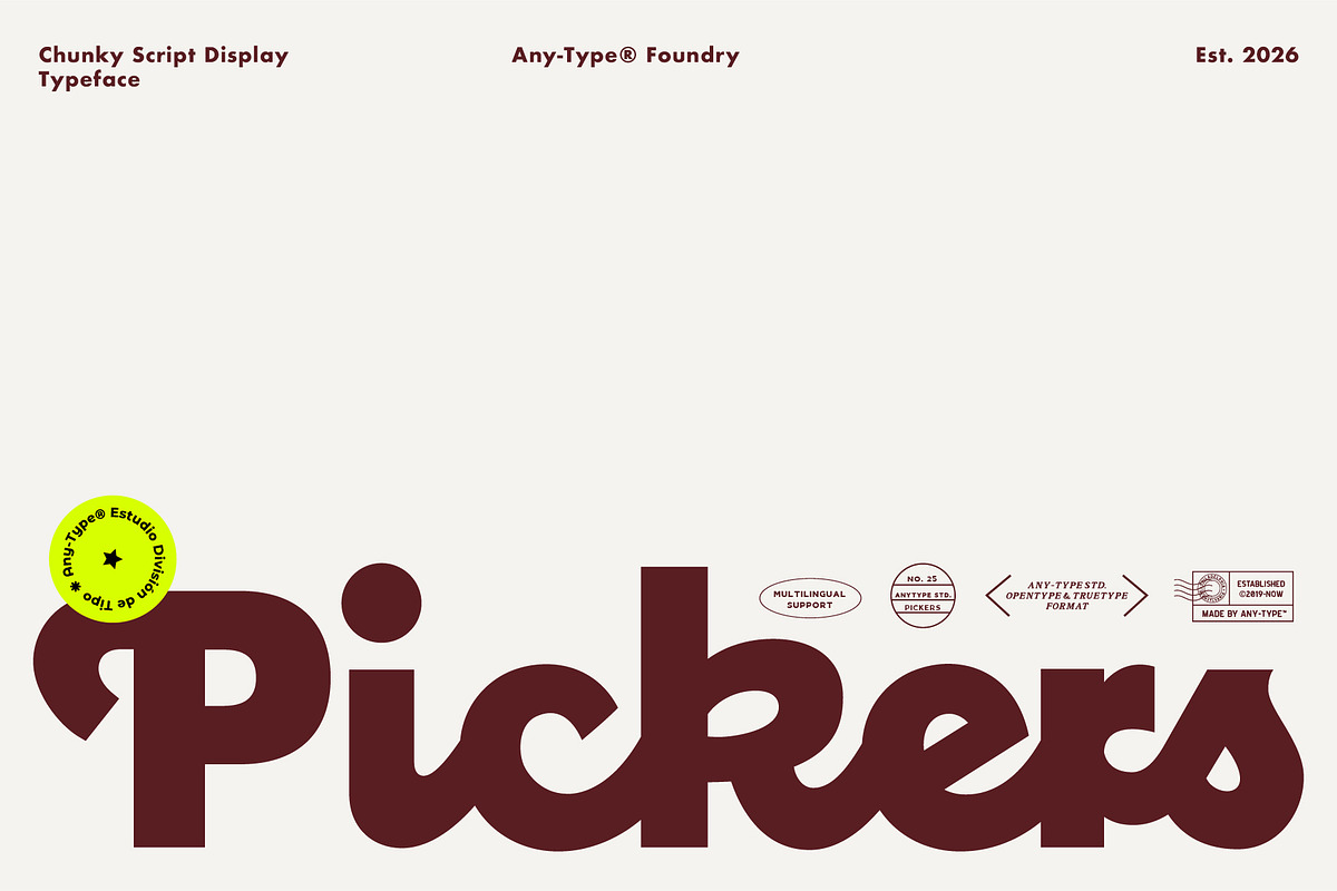 Pickers - Retro Bold Typeface, a Script Font by Any-Type® Foundry (Photo 1 of 9)