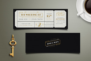 Art Deco Wedding Invitation Ticket