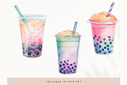Watercolor Boba Tea Clipart, Pastel, a Decorative Illustration by illuztrate (Thumbnail 2 of 6)