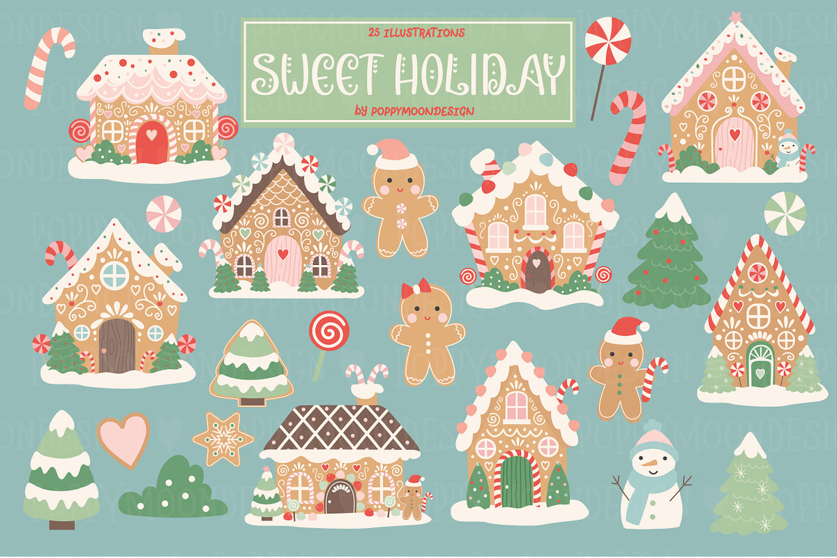 Sweet Holiday clipart set, an Illustration by Poppymoondesign (Photo 1 of 2)