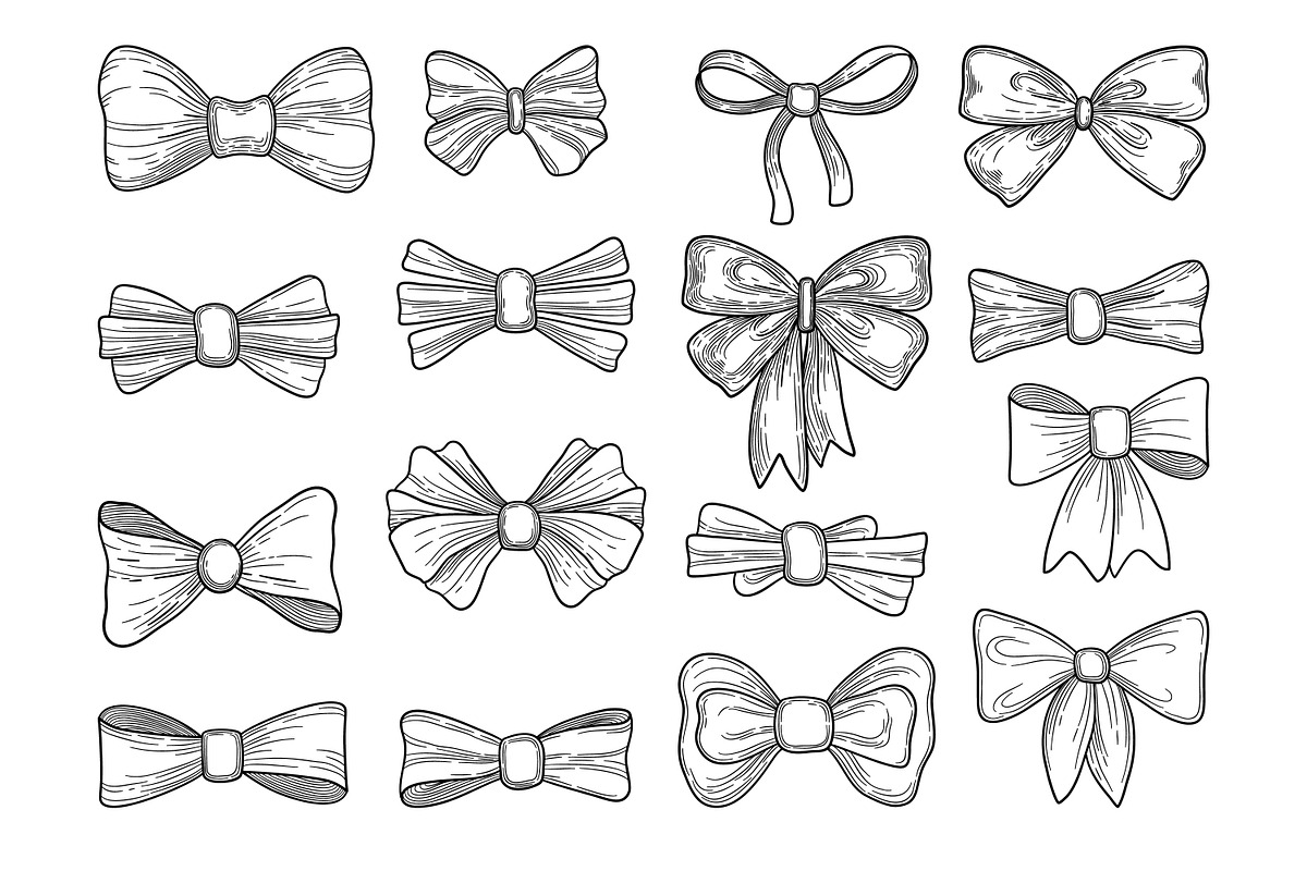 Hand drawn bow. Fashion tie bows set, an Outline Icon by RoMashkaVector