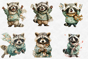 Watercolor Spring Raccon Clipart, an Illustration by Designworld (Thumbnail 2 of 6)