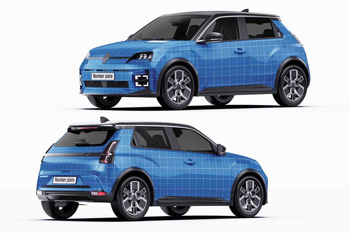 Retro Electric Hatchback Mockup Set, an Advertising Mockup by Halal Graphic Studio (Photo 12 of 16)