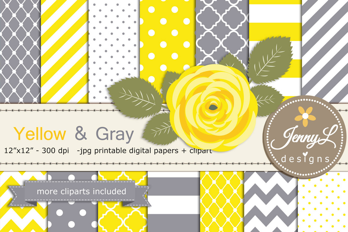 Yellow and Gray Digital Paper, a Pattern Graphic by JennyL Designs (Photo 1 of 3)