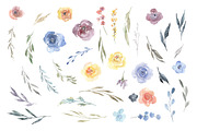 Watercolor Blue Yellow Flowers PNG, an Illustration by GraphicsDish (Thumbnail 2 of 3)