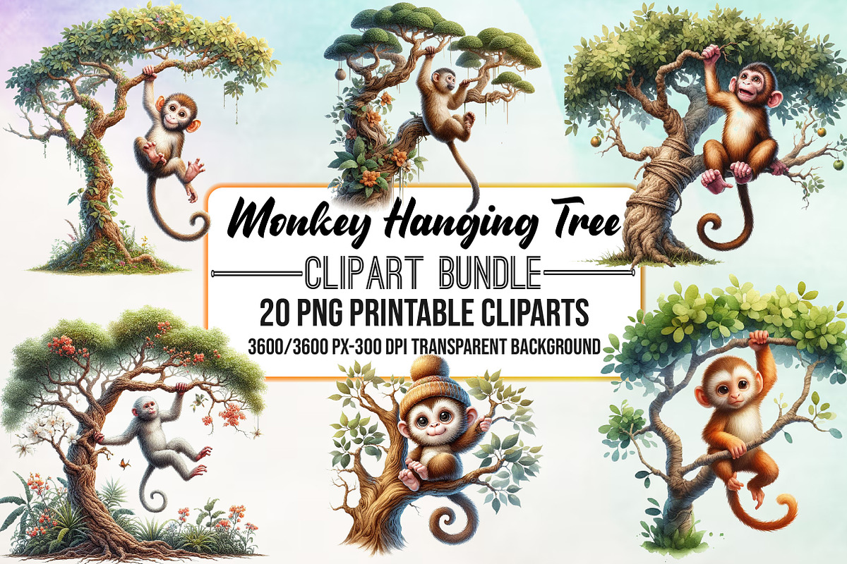 Watercolor Monkey Hanging Tree, an Animal Illustration by Craft Nest (Photo 1 of 4)