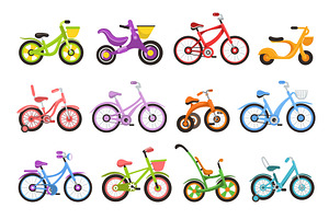 Cartoon kids bicycles. Colorful, a Transportation Illustration by Vectorbuum