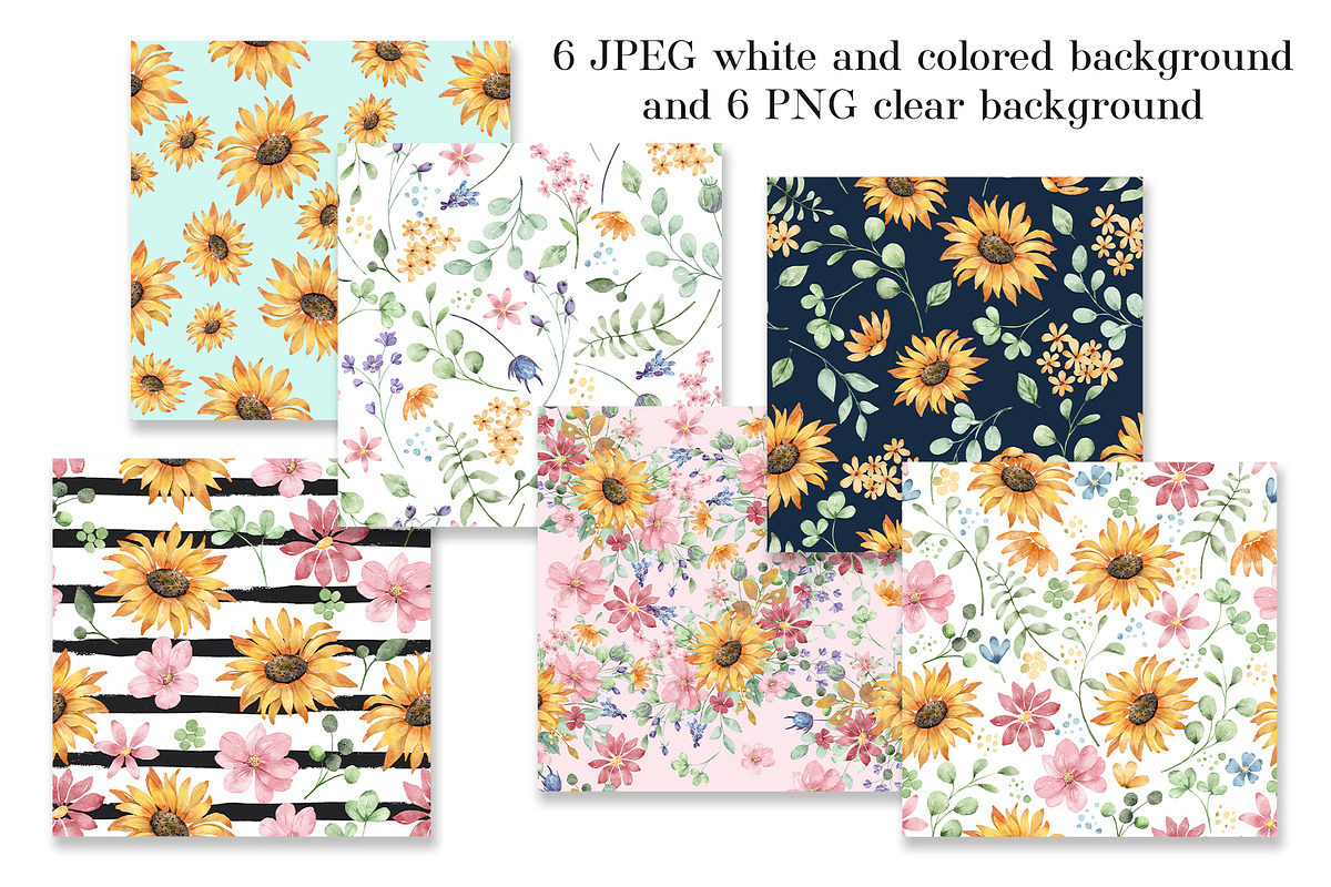 Digital paper, sunflower patterns, a Pattern Graphic by Larisa Maslova (Photo 2 of 4)