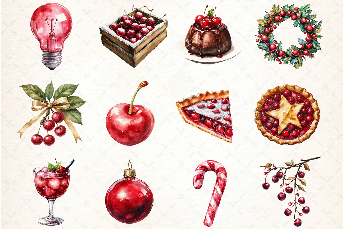 Midnight Cherry Christmas Clipart, an Illustration by DreamCafeArt (Photo 3 of 5)
