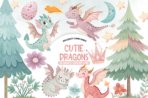 Cute Dragon Watercolor Clipart, an Object Illustration by TatiMockup