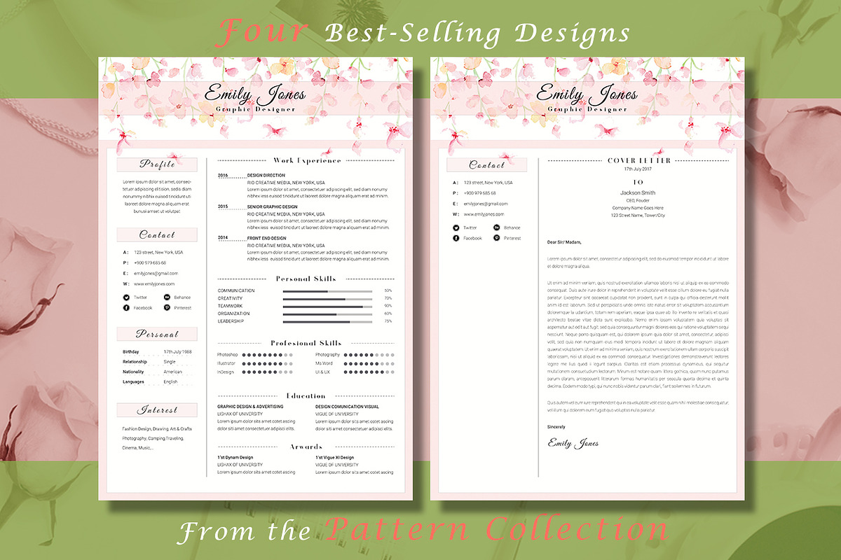 Resume CV Bundle Flower Collection, a Resume Template by Showy68 Template (Photo 4 of 7)