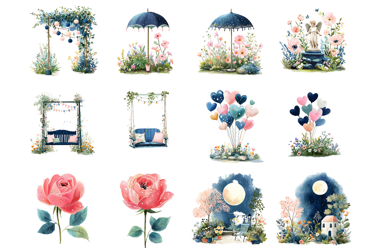 Valentine Garden Watercolor Clipart, an Illustration by DreamArtGraphic (Photo 2 of 4)