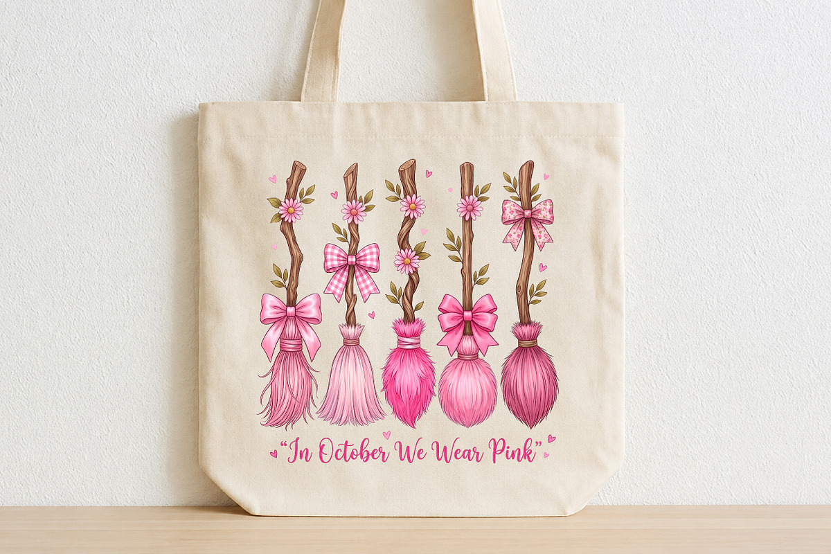 In October We Wear Pink Broom PNG, a Seasonal Illustration by CraftArtStudio (Photo 2 of 4)