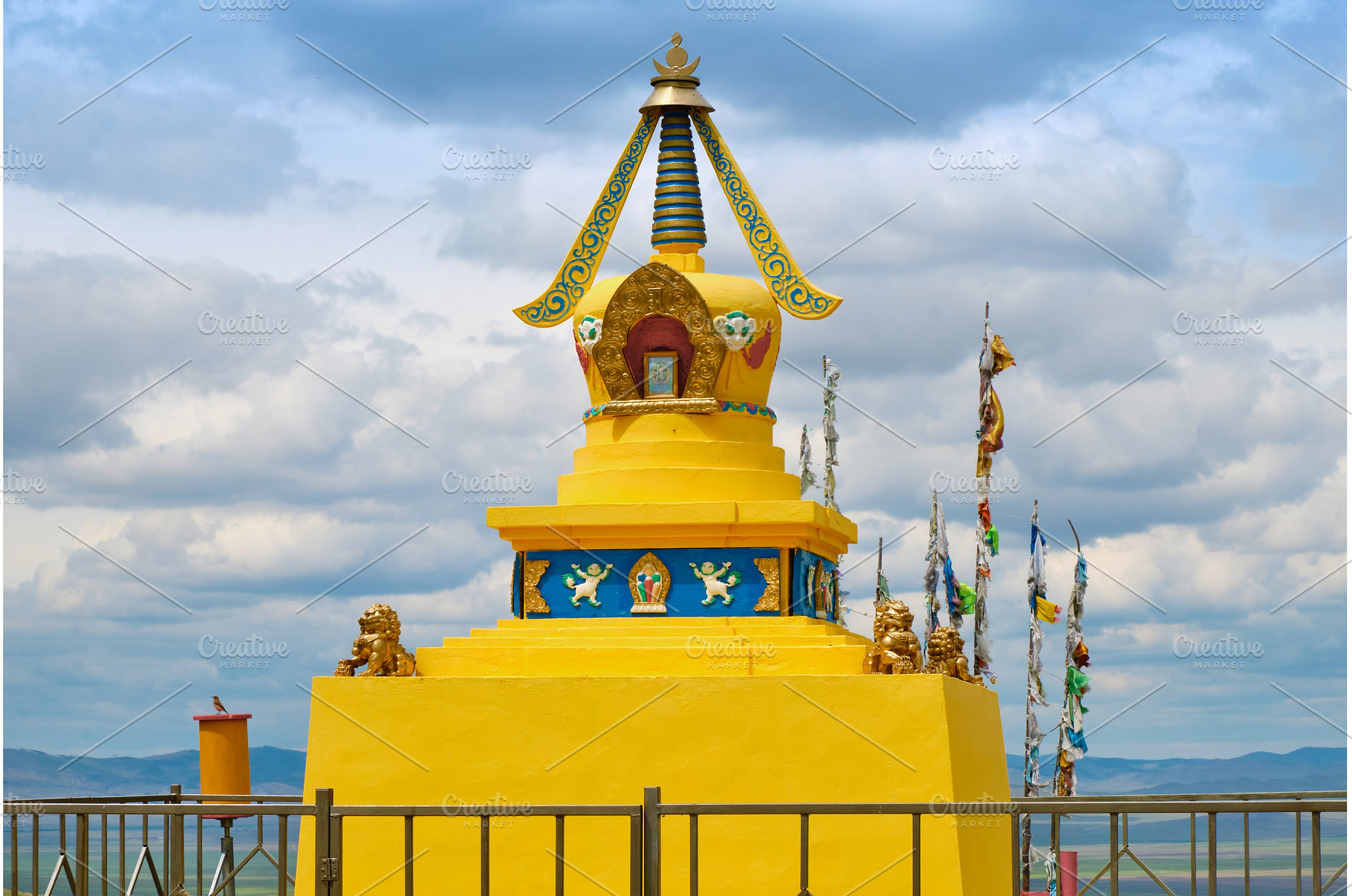 Buddhist stupa on a hill near the, an Architecture Photo by PhotoXab