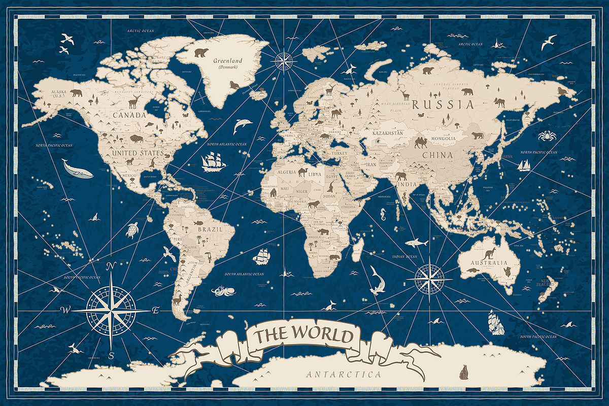 Kids World Map Vintage Vector, a Graphic by PorcuPen Works (Photo 1 of 7)
