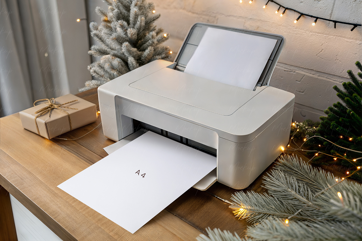 Winter Home Office Printer Mockup, a Product Mockup by TatiMockup (Photo 2 of 5)