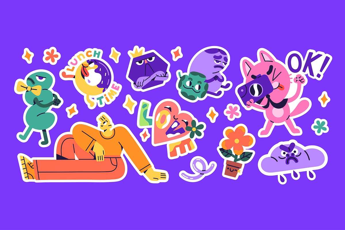 Funny doodle icons set, backgrounds, an Object Illustration by PaperTrident (Photo 3 of 10)