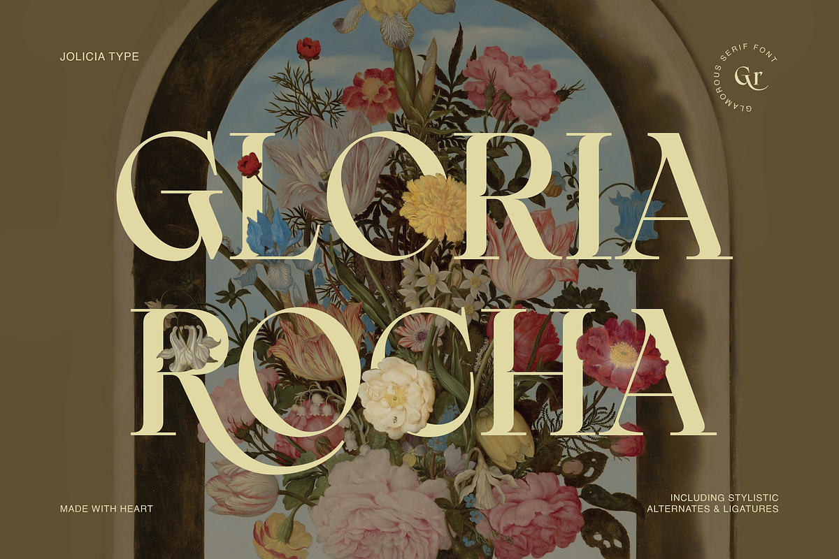 Gloria Rocha | Glamorous Serif Font, a Serif Font by Jolicia Type (Photo 1 of 11)