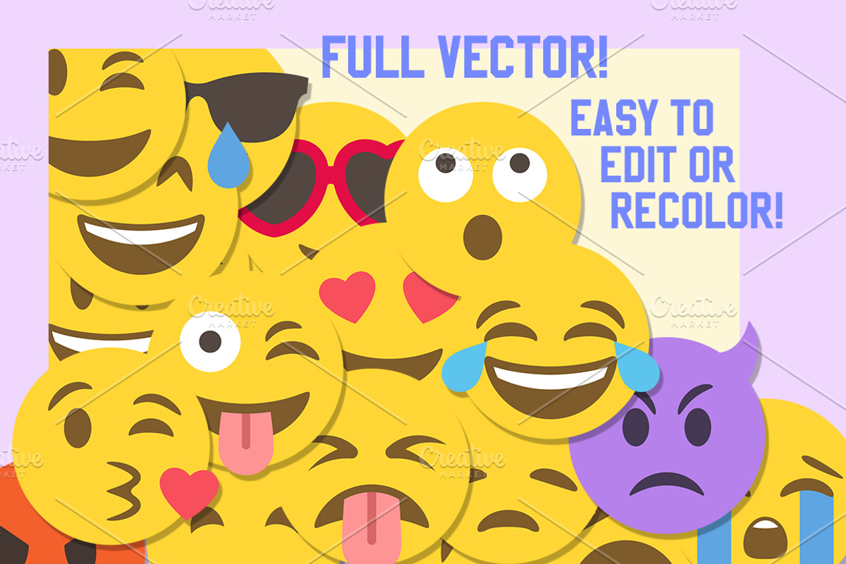 Big 36 Flat Style Vector Emoji set, an Emoji Icon by Pingebat (Photo 2 of 3)