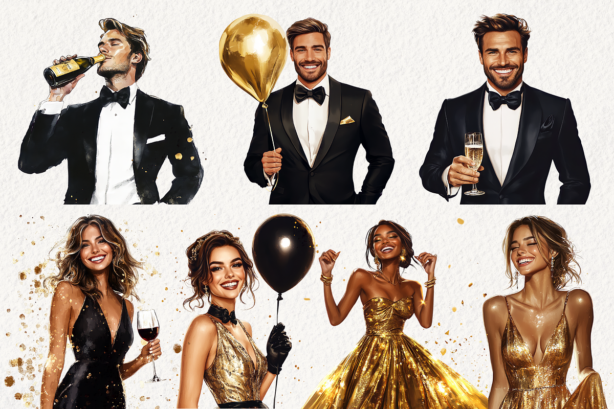 Black & Gold New Years Party Clipart, an Illustration by NadiaTheronArt (Photo 4 of 5)