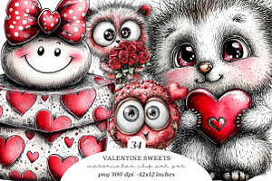 Quirky Valentines Sweets Clipart, an Illustration by SinaCreation