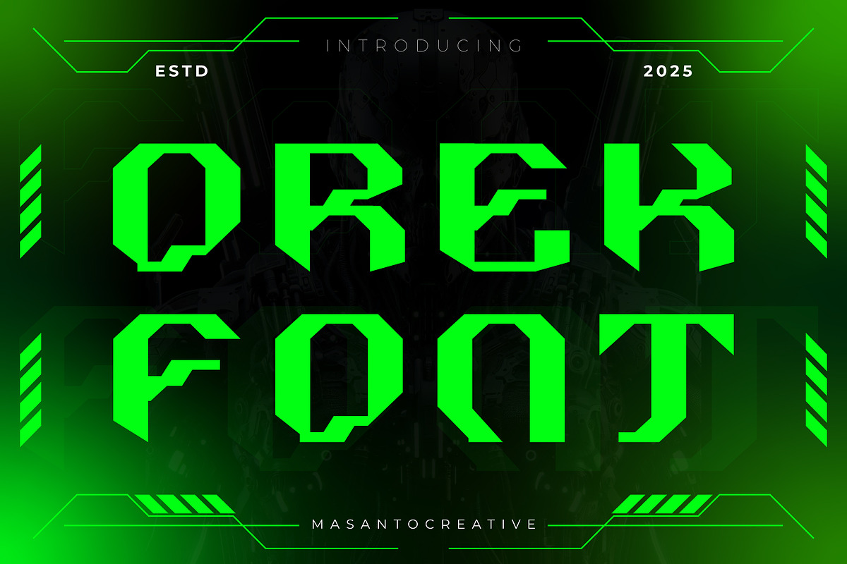 Orek Futuristic Display Font, a Sans Serif Font by kangfont Studio (Photo 1 of 11)