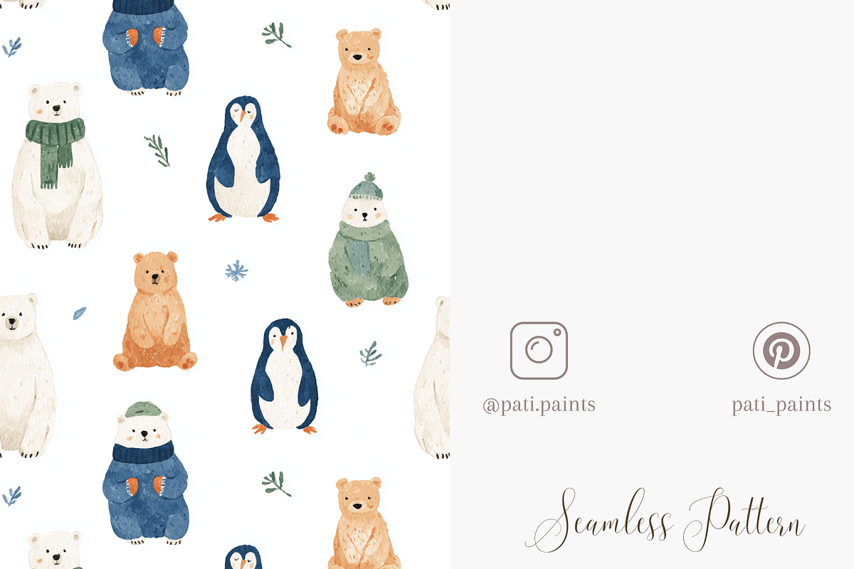 Cute Winter Animals Seamless Pattern, a Pattern Graphic by Pati Charm Studio (Photo 5 of 8)