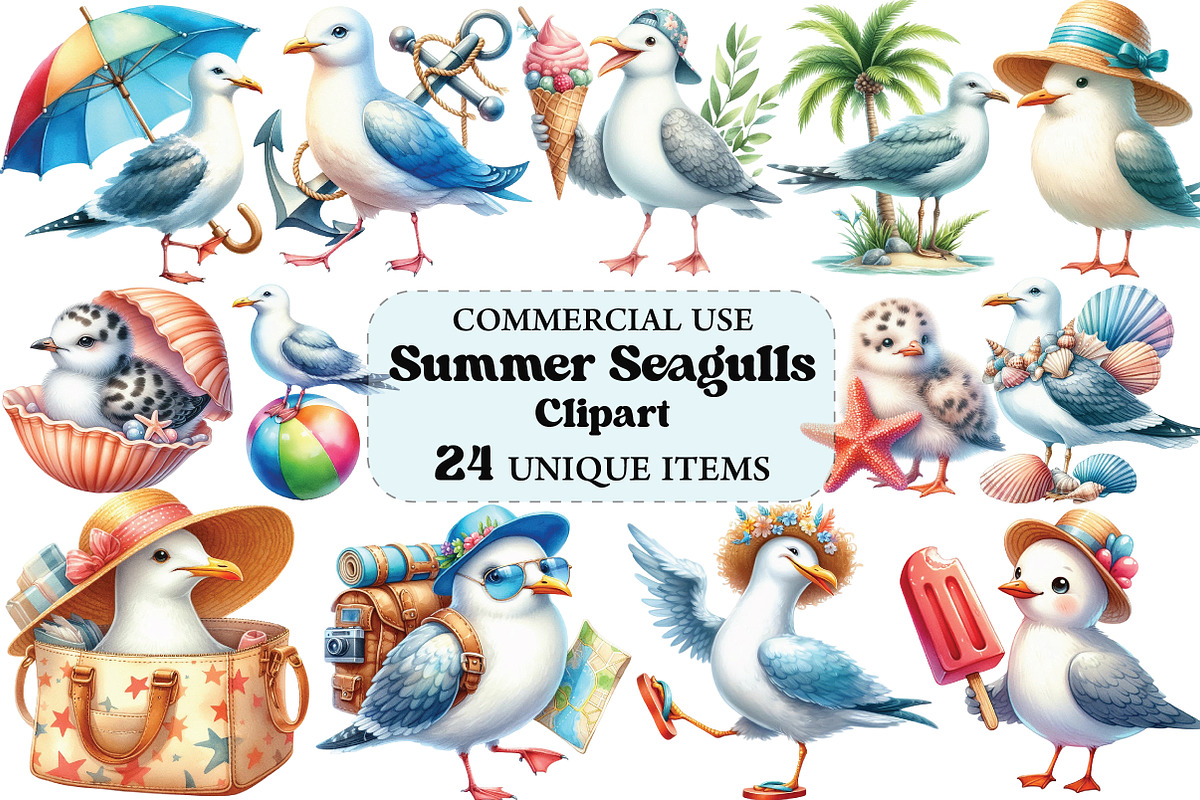 Summer Seagulls Clipart, an Illustration by Craft Nest (Photo 1 of 5)