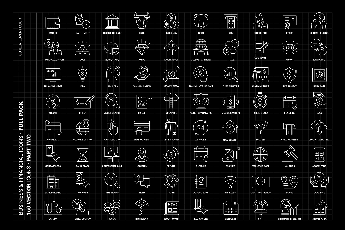 160 Business and Financial Icons Set, an Outline Icon by FourLeafLover (Photo 10 of 12)