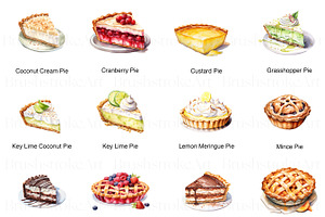 Watercolor Pie Clipart, Pumpkin Pies