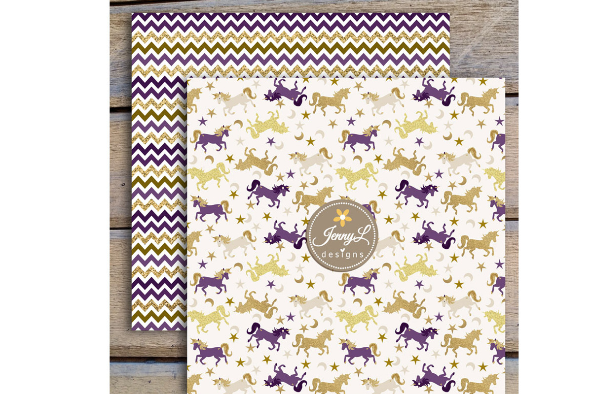 Unicorn Digital Papers & Clipart, a Pattern Graphic by JennyL Designs (Photo 3 of 6)
