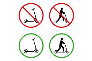 Man on Kick Scooter Forbidden Sign, a Transportation Illustration by Vector Creator