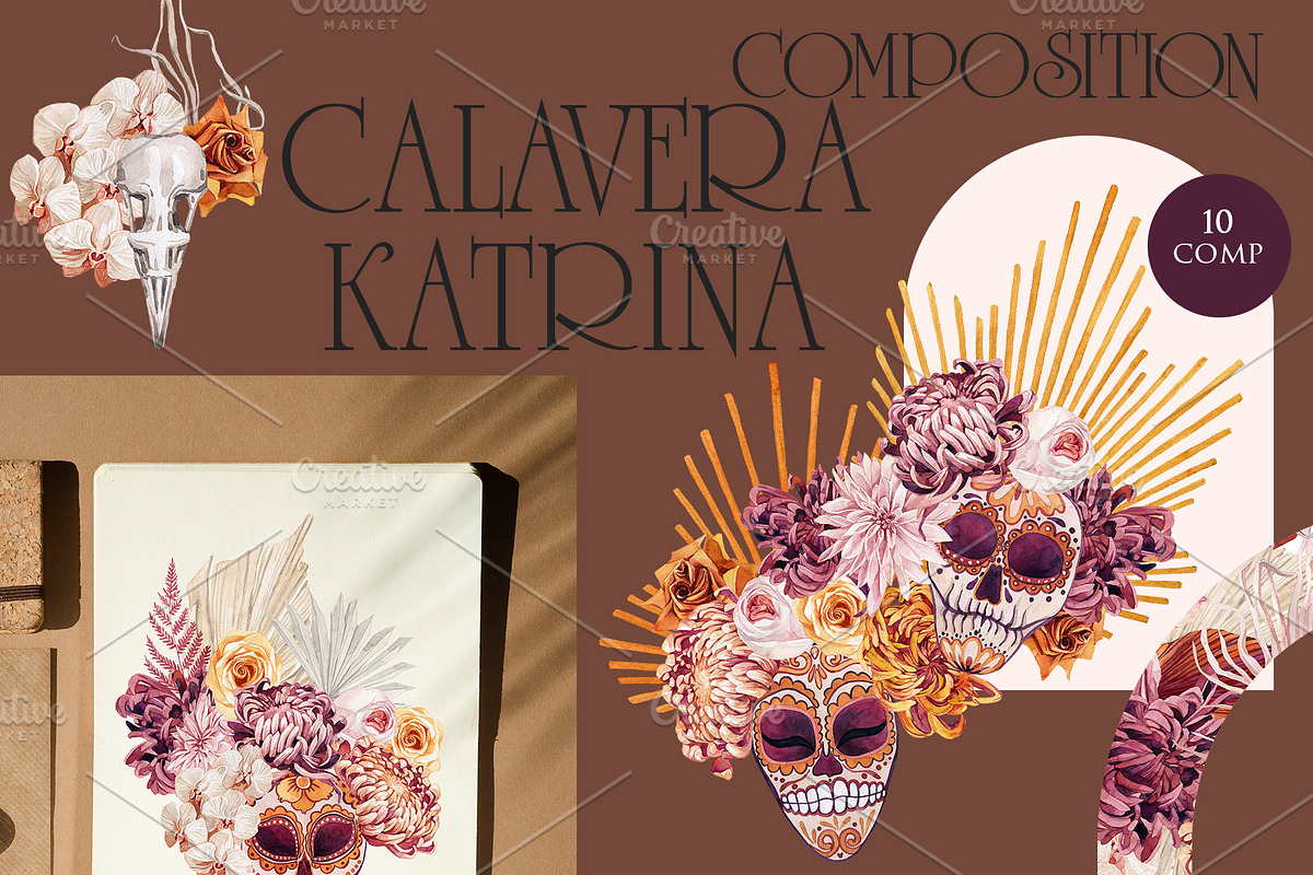Watercolor set Dia de Muertos, a Decorative Illustration by Antikva17 (Photo 2 of 10)
