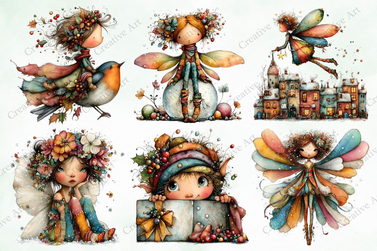 Whimsical Christmas Fairy Clipart, an Illustration by Creative Art (Photo 4 of 10)