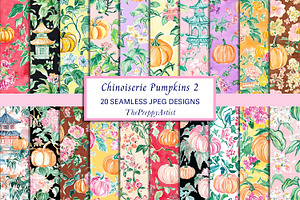 Seamless Chinoiserie Pumpkin Pattern